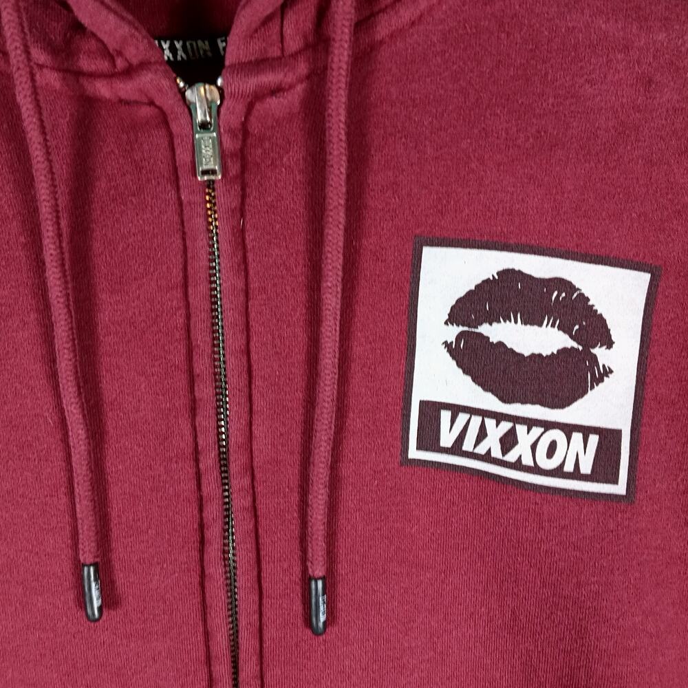 Vixxon Dixxon Hoodie Women Size Medium Burgundy Red Full Zip Lips - Picture 8 of 11